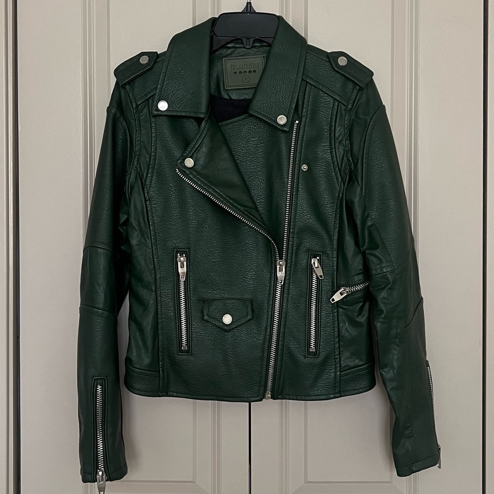 BLANKNYC Easy Rider Faux LeatherMoto Jacket (Dark Green) SMALL